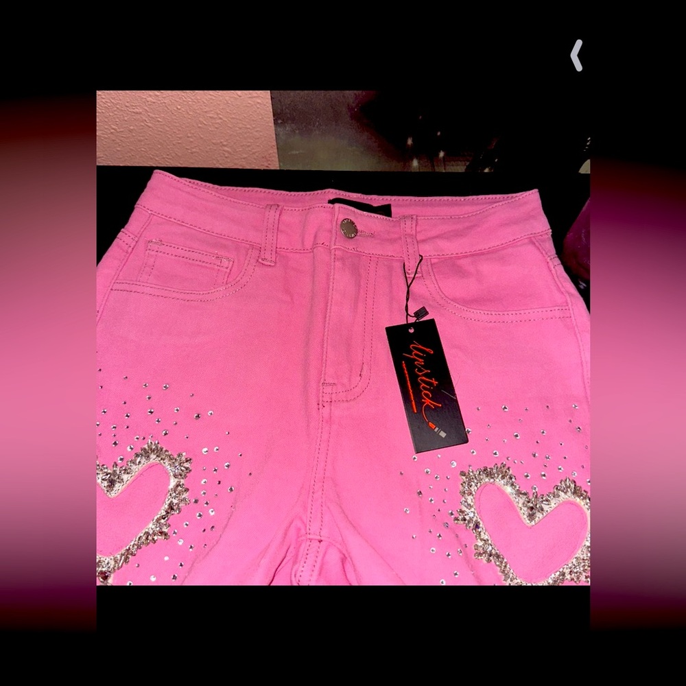 Pink heart cut out shorts